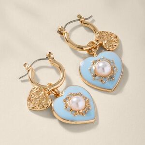 NEW Francesca's Baby Blue Heart Earrings with Gold Accents NWT